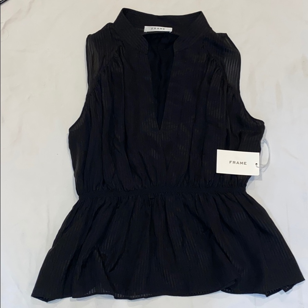 ✨FRAME ✨100% Silk Sleeveless Peplum Top - Noir🥰